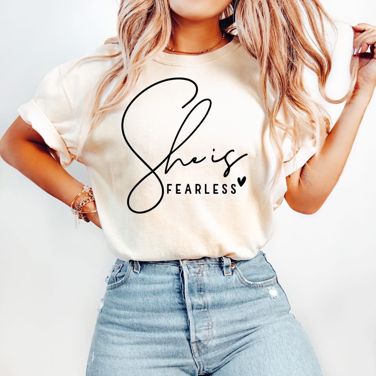 She Is Fearless - White Graphic Tee