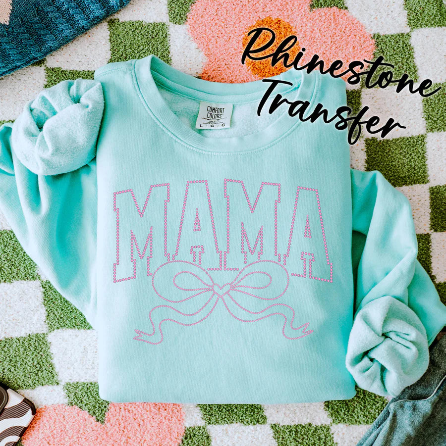 Mama Rhinestone Turquoise Crewneck