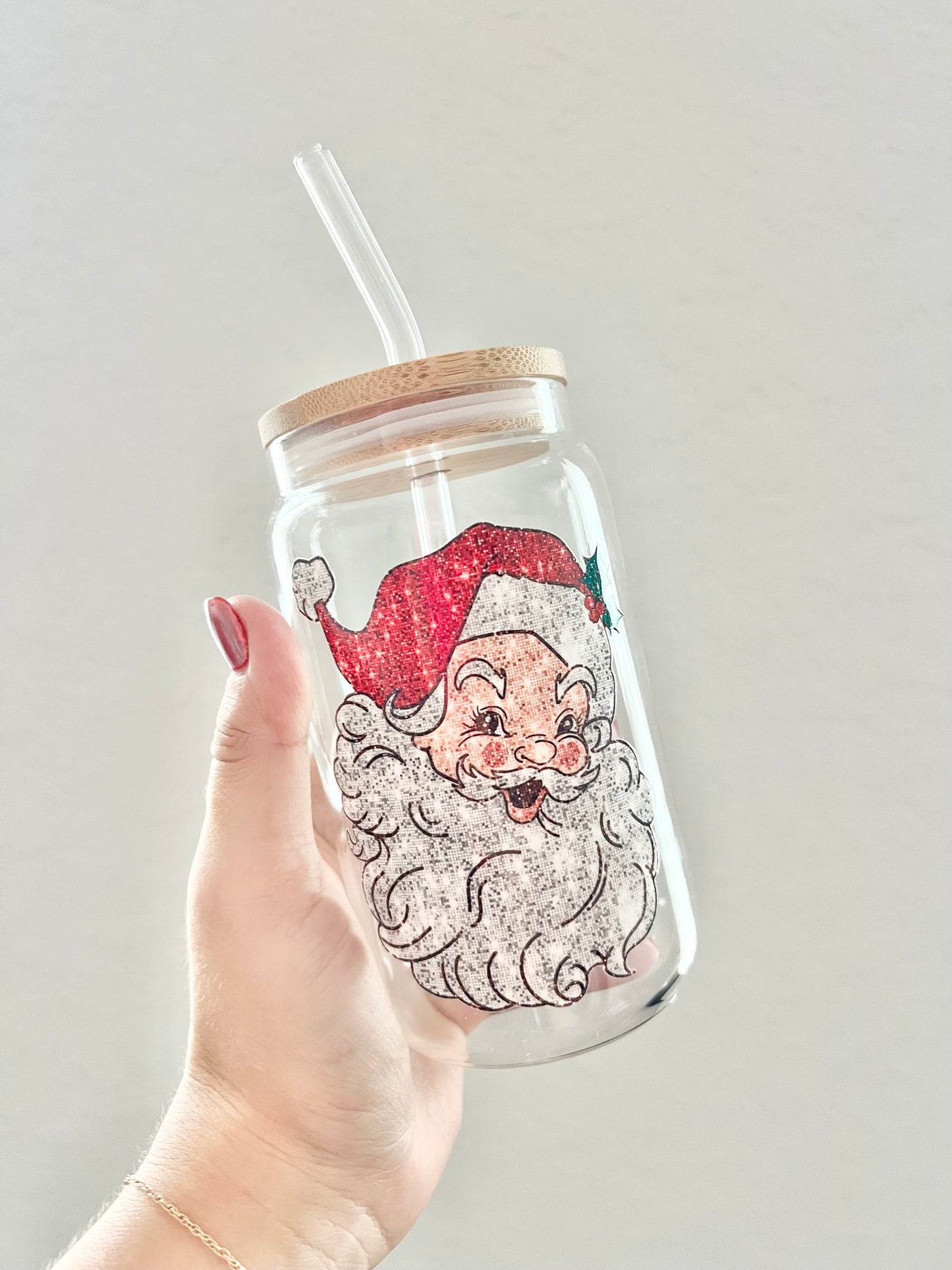 Red Santa Hat Glass Cup