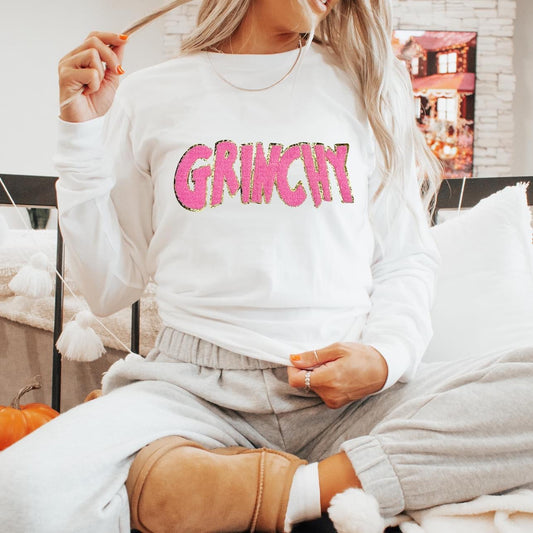 Grinchy Pink - White Crewneck