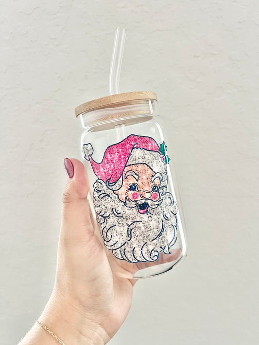 Pink Santa Hat Glass Cup