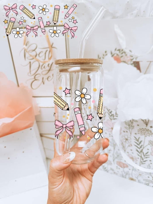 Girly Back to School Glass Cup