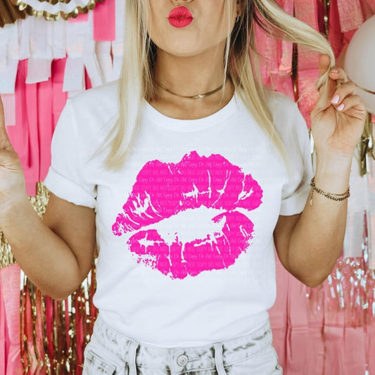 Hot Pink Kiss - White Graphic Tee