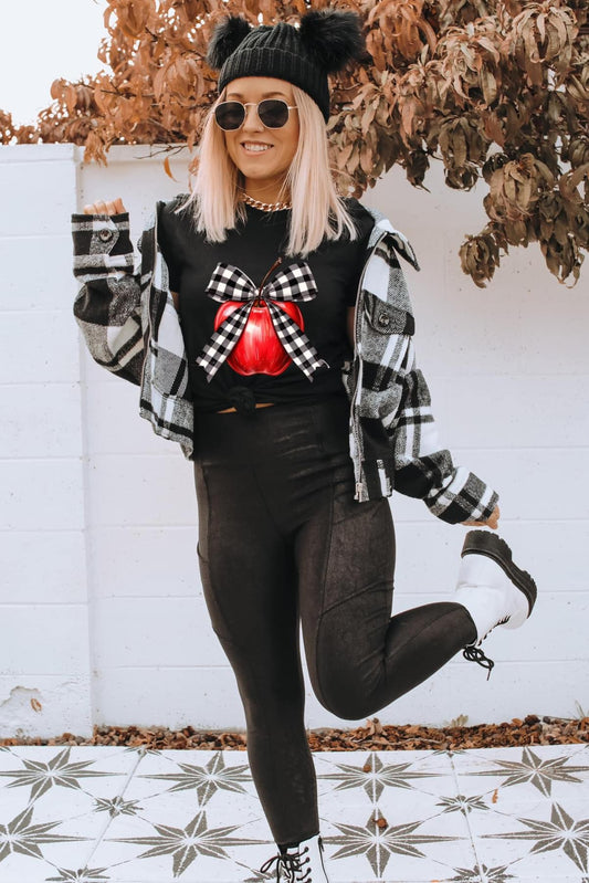 Checkered Bow & Apple Graphic Tee