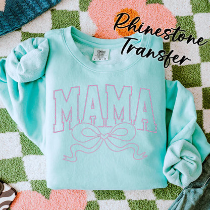 Mama Rhinestone Turquoise Crewneck